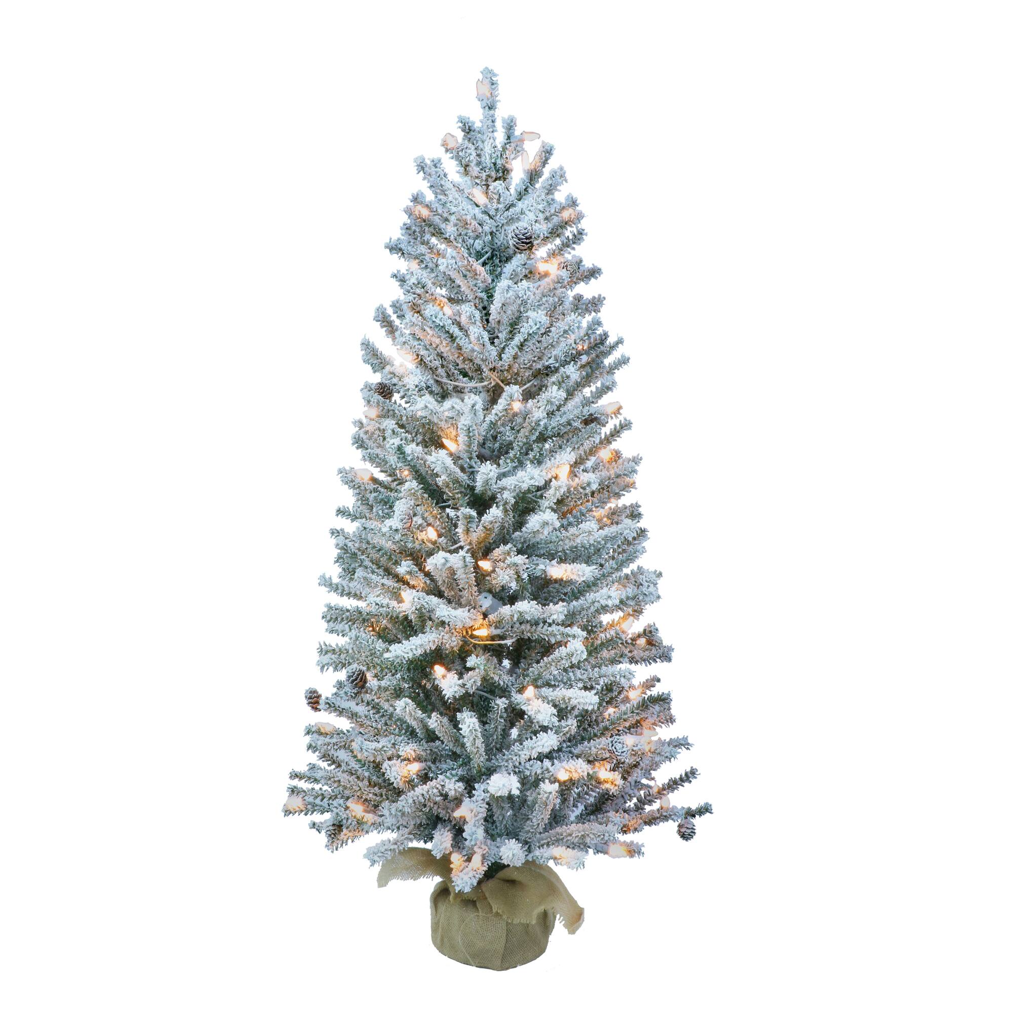 6 Pack: 3ft. Pre-Lit Flocked Fir Artificial Christmas Tree in Burlap Base, Clear Lights